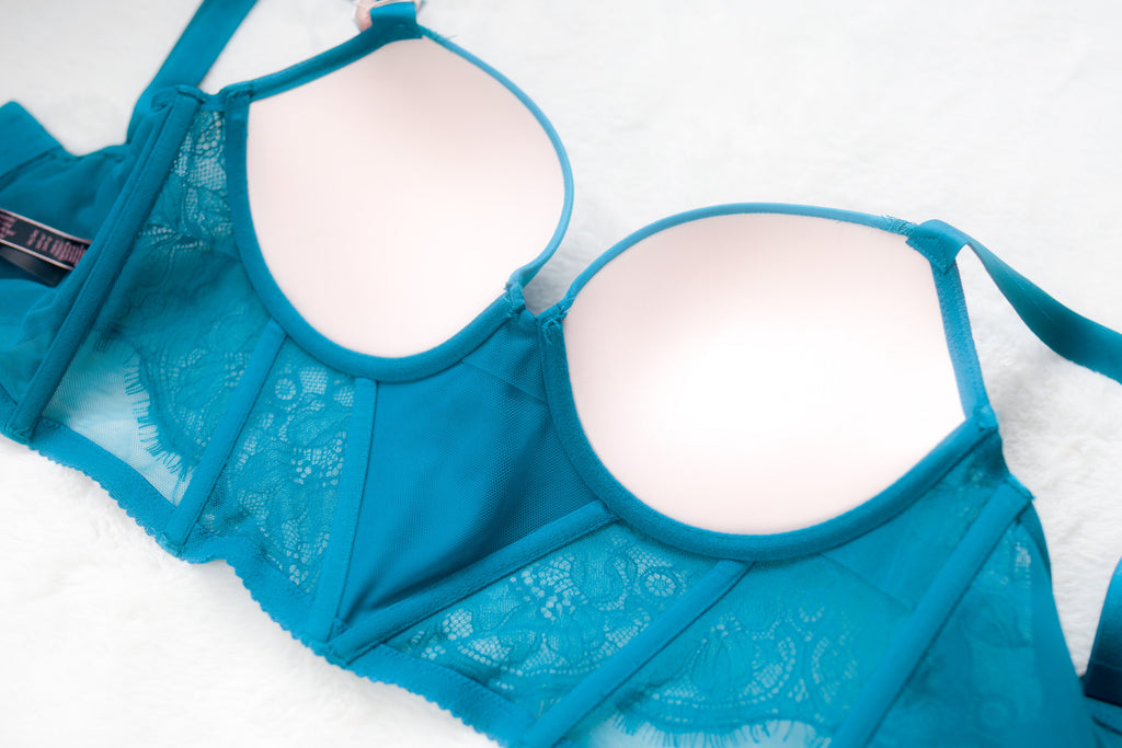 Victoria’s Secret Very Sexy Push Up Cursive Shine Strap Corset Bustier Bra Teal Blue 34D NEW