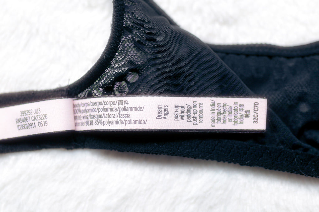 Victoria's Secret 32C Dream Angels Push-up Unpadded Unlined Lace Demi Bra Black