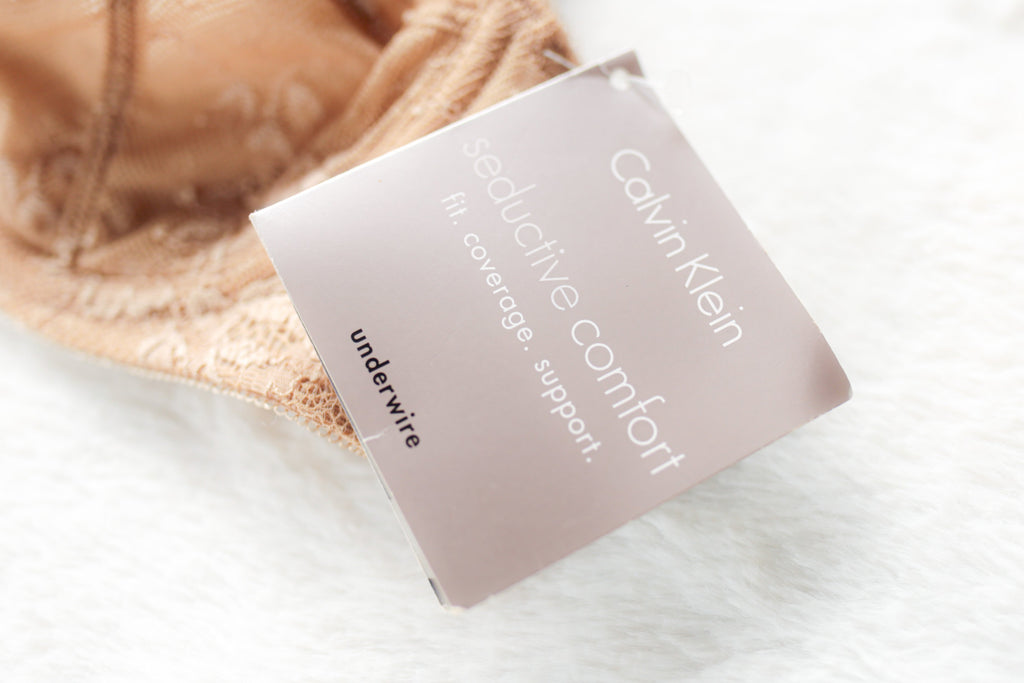 Calvin Klein Unlined Lace Underwire Bra Beige 30C NEW