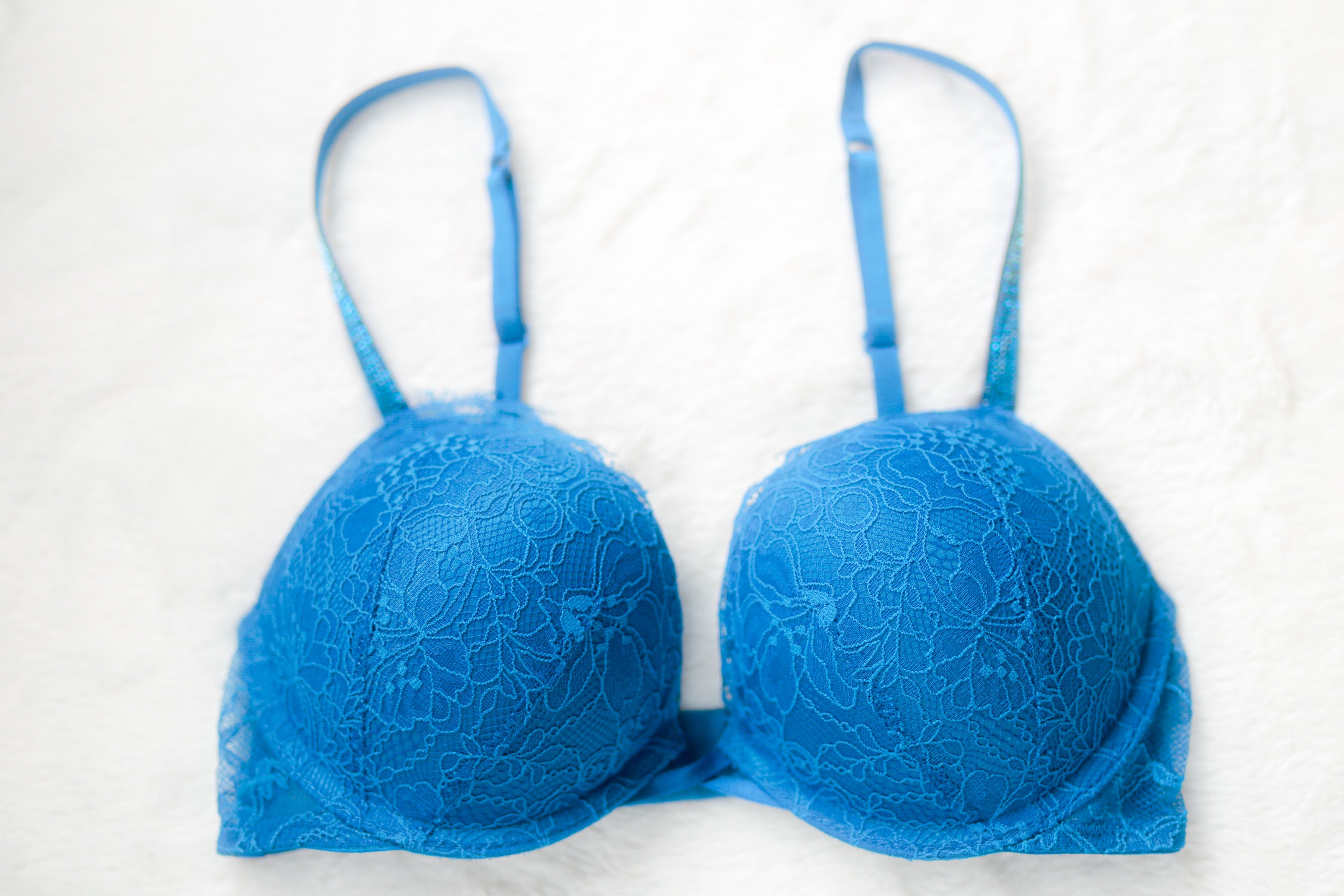 Victoria's Secret Bombshell Push-up Shine Rhinestone Strap Bra Blue 34B