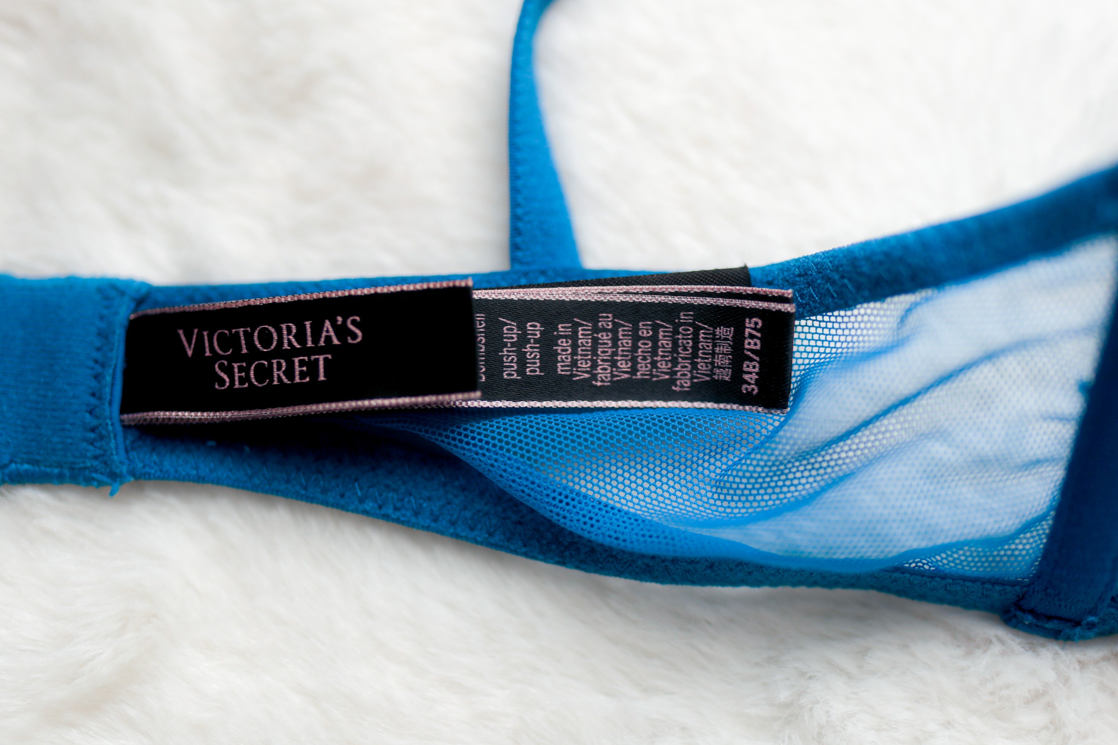 Victoria's Secret Bombshell Push-up Shine Rhinestone Strap Bra Blue 34B