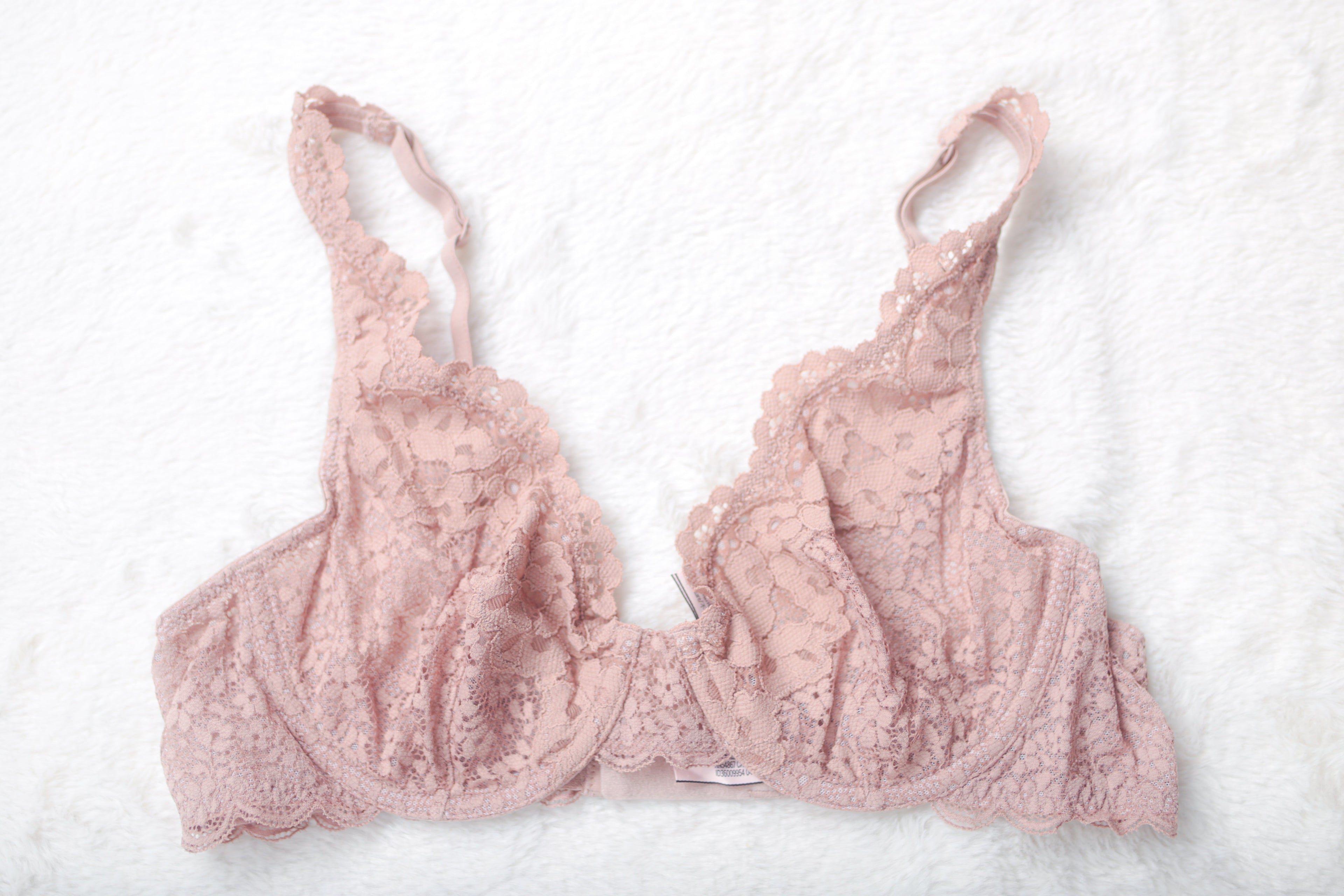 Victoria's Secret Body by Victoria Boho Unlined Lace Unpadded Semi Sheer Bra Pink Underwire 36B