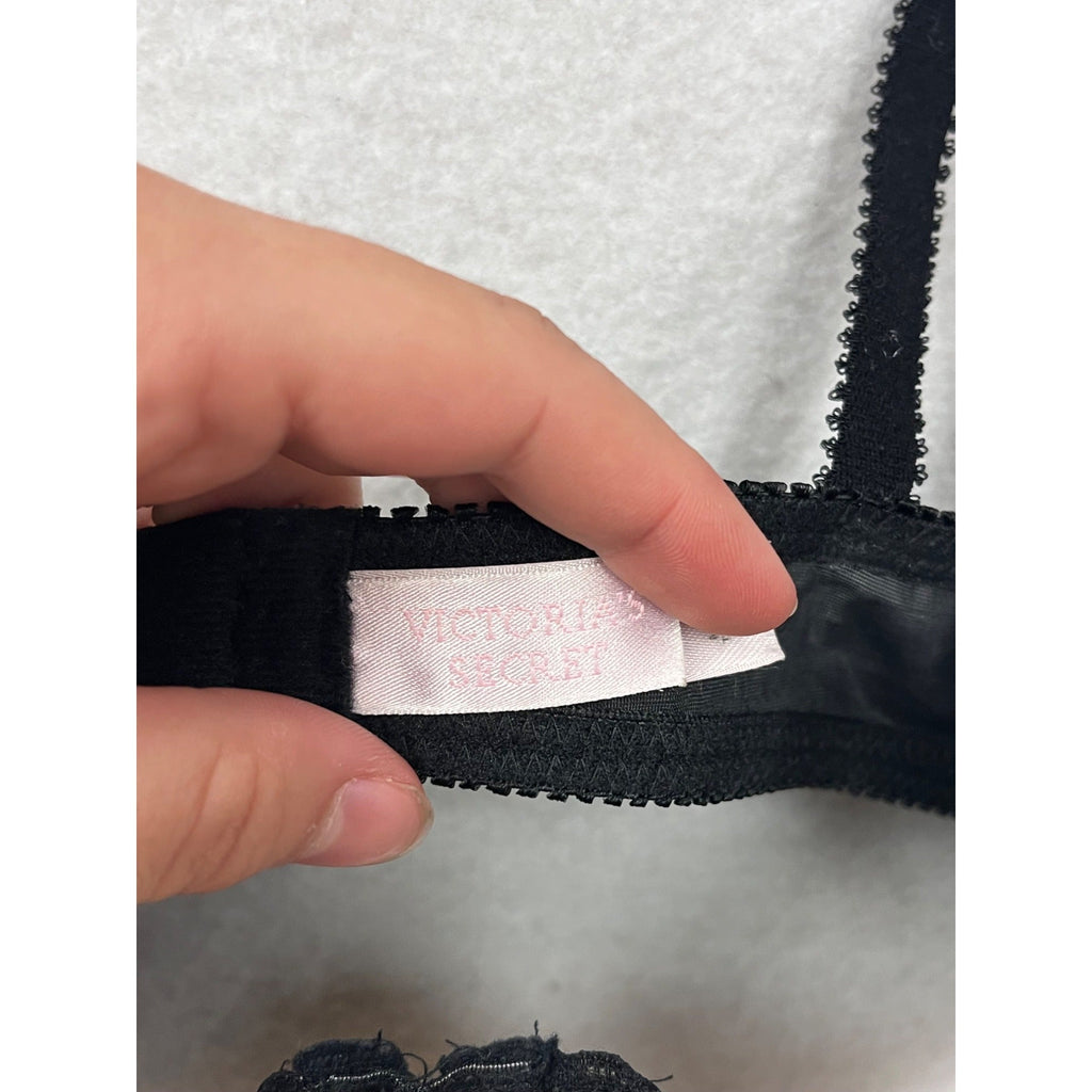 Victorias Secret Black Sheer Embroidered Underwire Bra 36B #8755