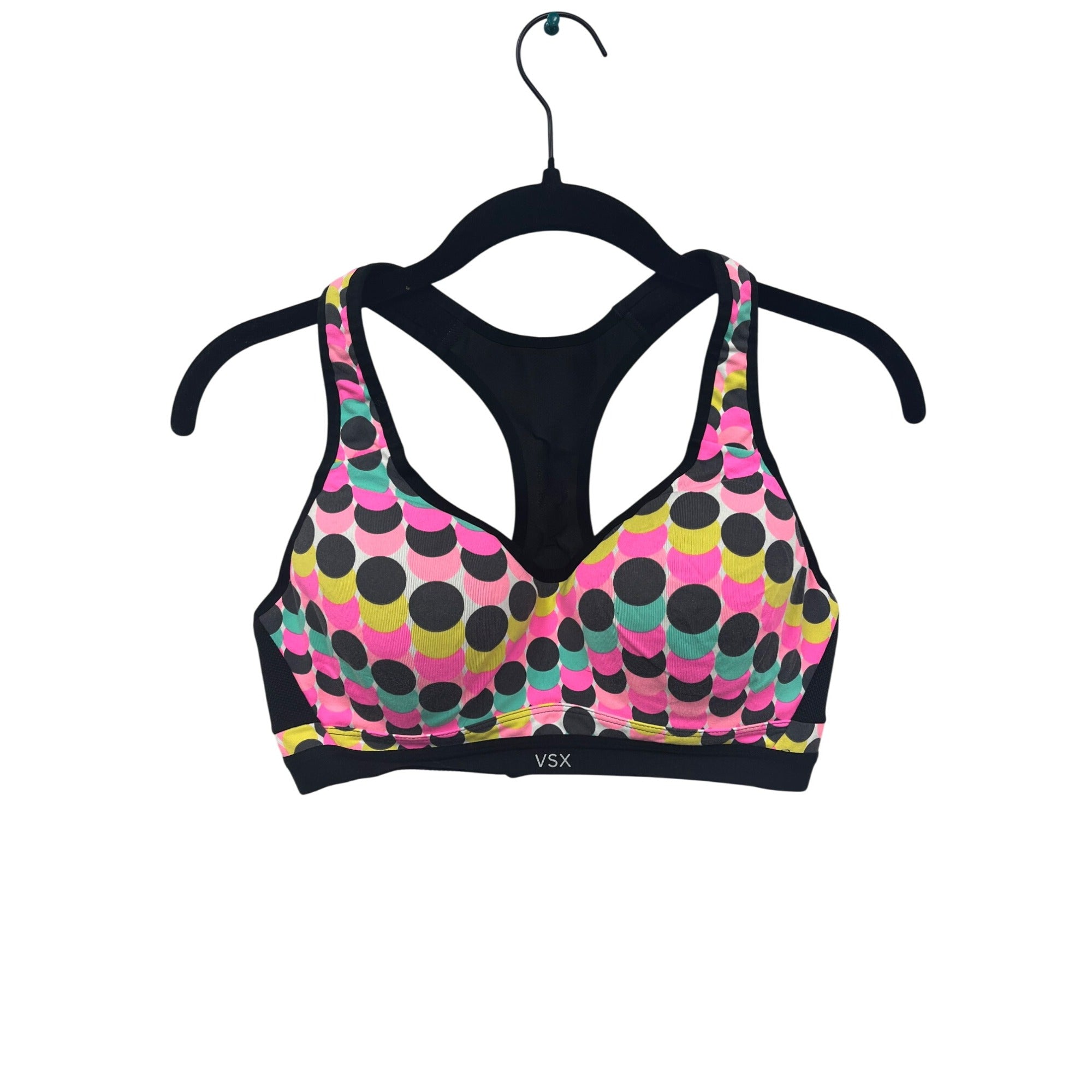 Victorias Secret VSX Womens Racerback Sports Bra With Multicolor Polka Dots Size 34C #6254
