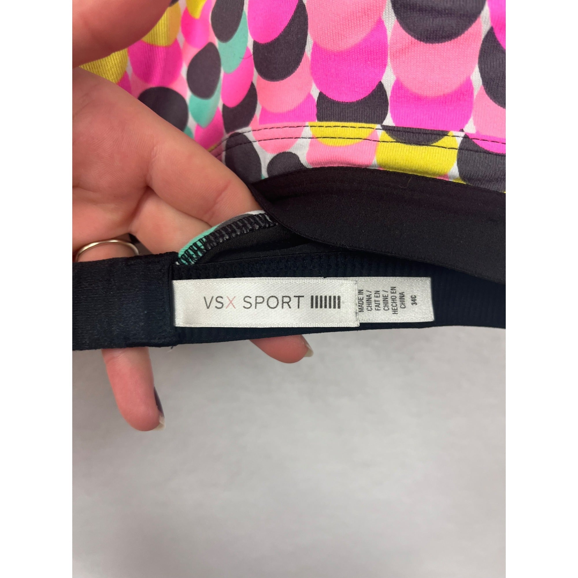 Victorias Secret VSX Womens Racerback Sports Bra With Multicolor Polka Dots Size 34C #6254
