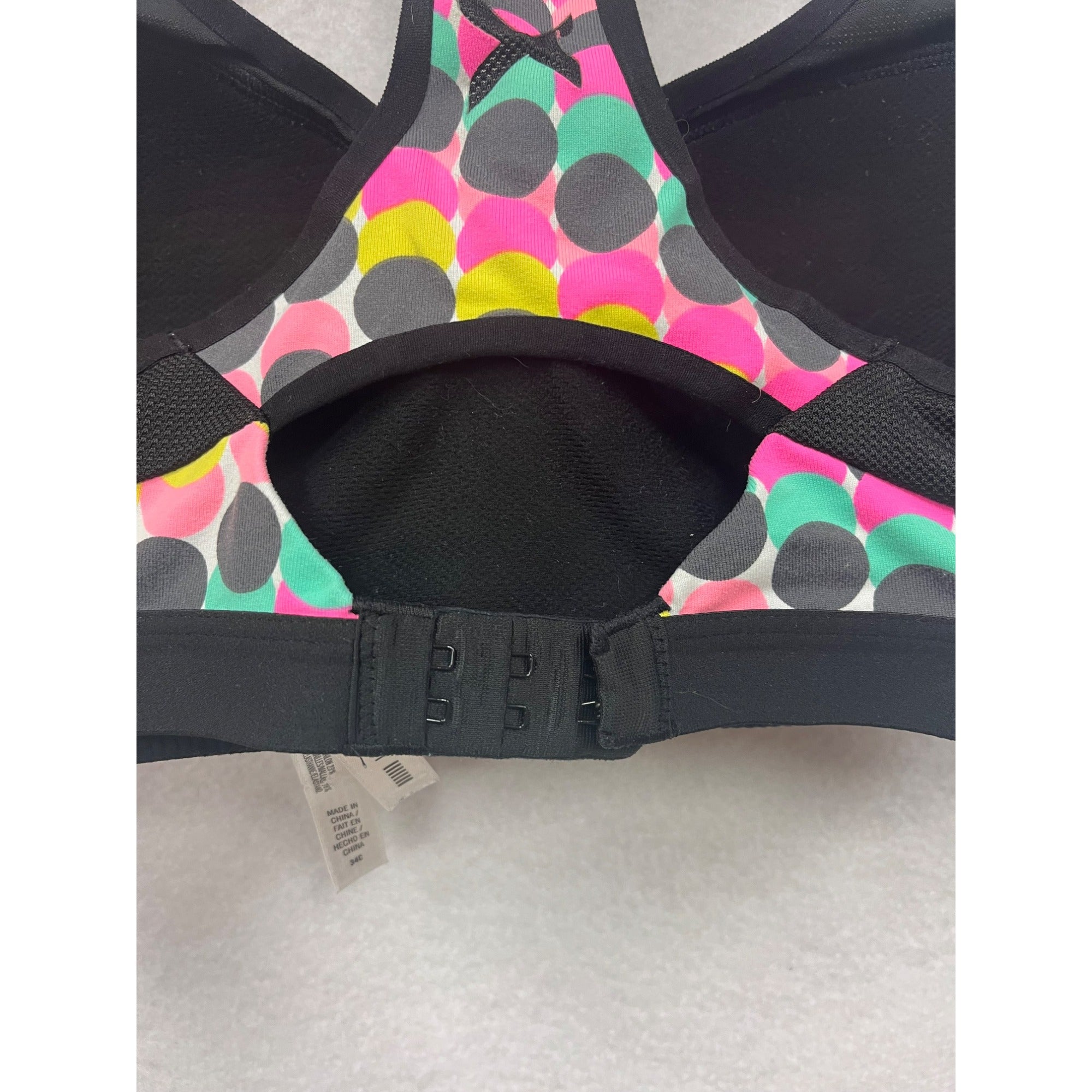 Victorias Secret VSX Womens Racerback Sports Bra With Multicolor Polka Dots Size 34C #6254
