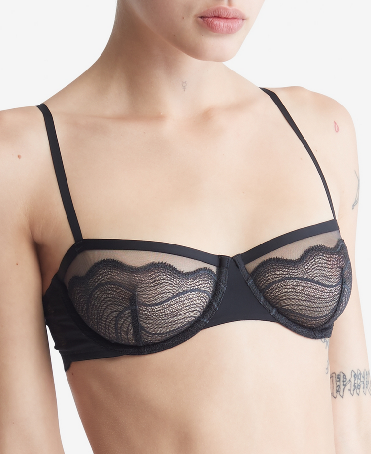 CALVIN KLEIN Graphic Lace Unlined Balconette Bra BLACK 32A