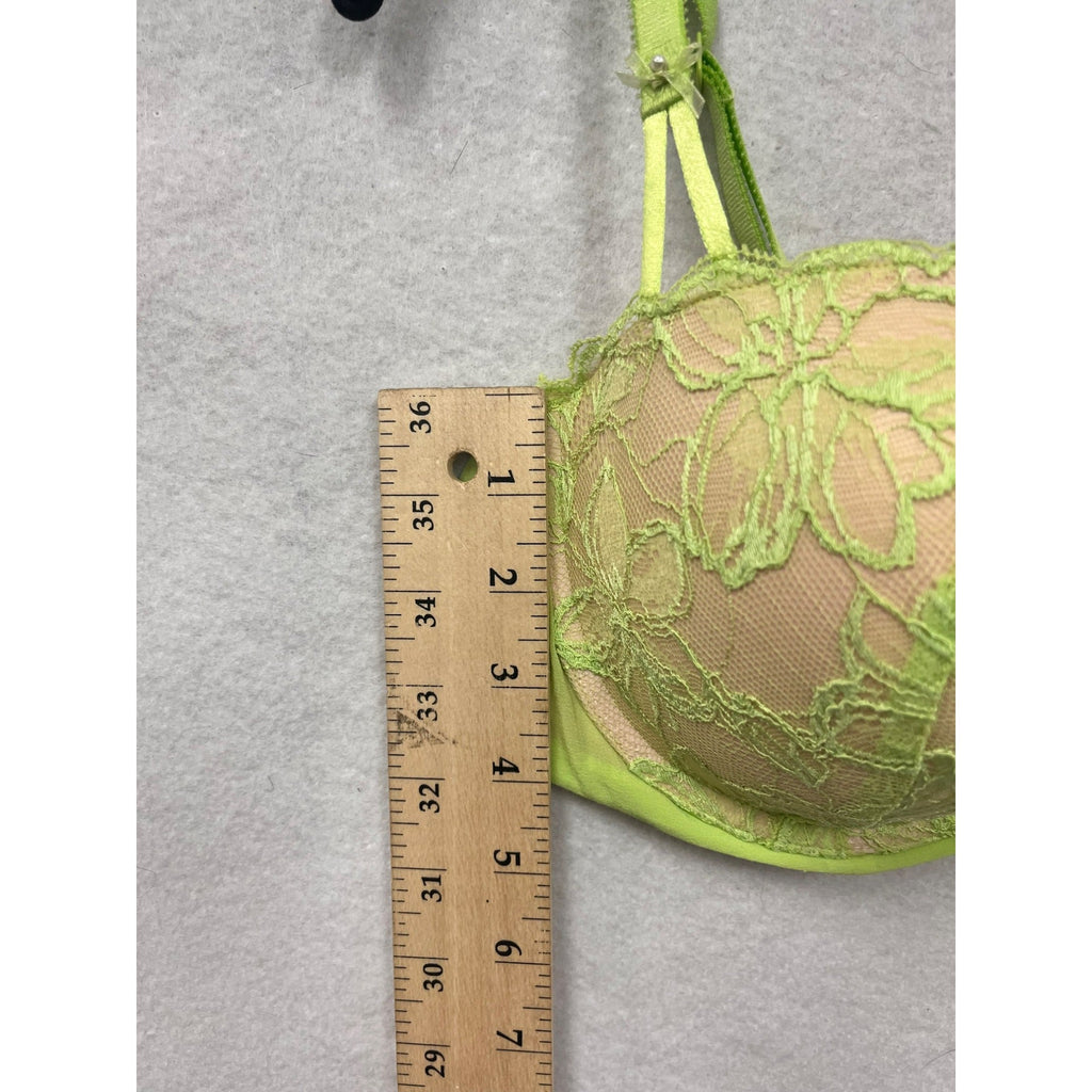 Women’s Victorias Secret Neon Green Lace Overlay Balconette Bra Size 36D #6266