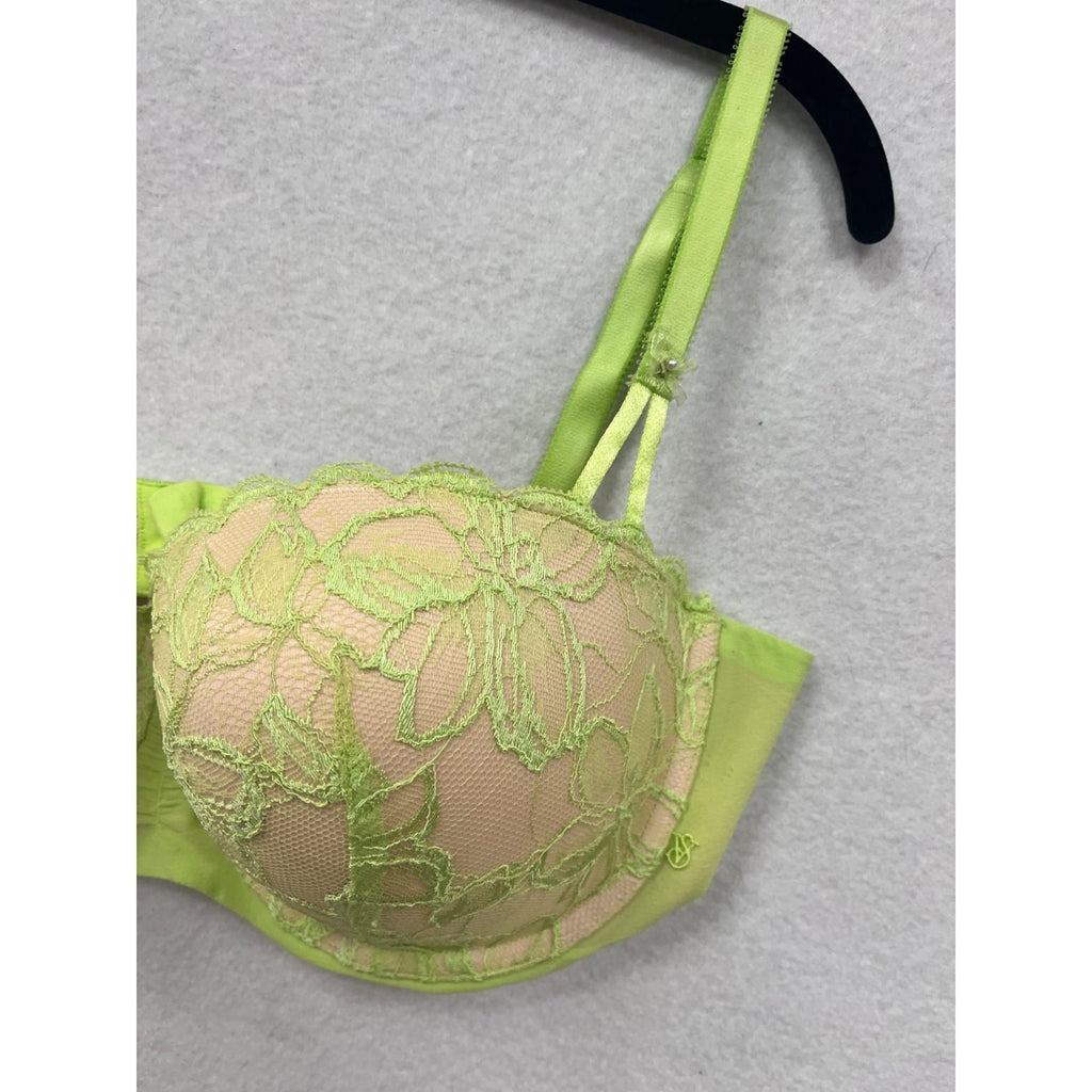 Women’s Victorias Secret Neon Green Lace Overlay Balconette Bra Size 36D #6266