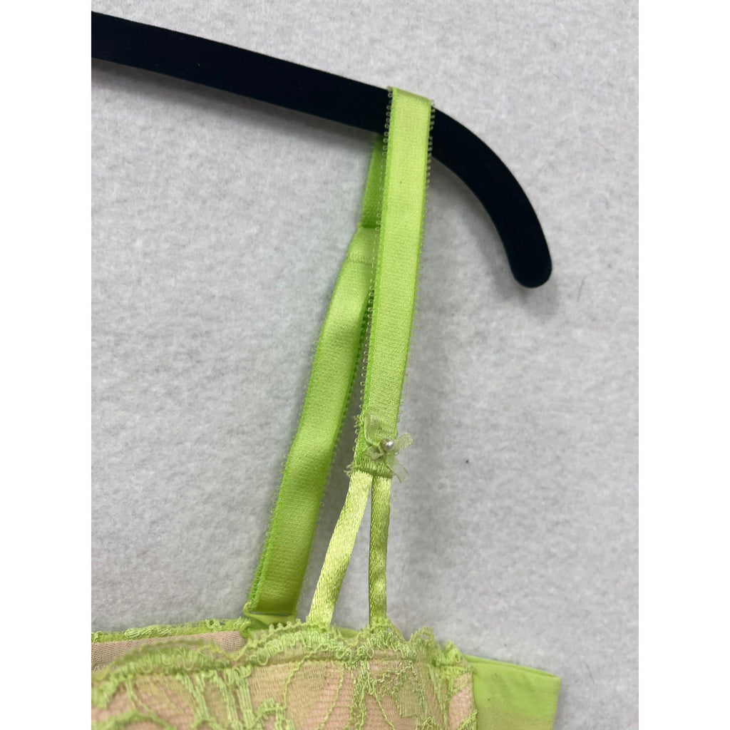 Women’s Victorias Secret Neon Green Lace Overlay Balconette Bra Size 36D #6266