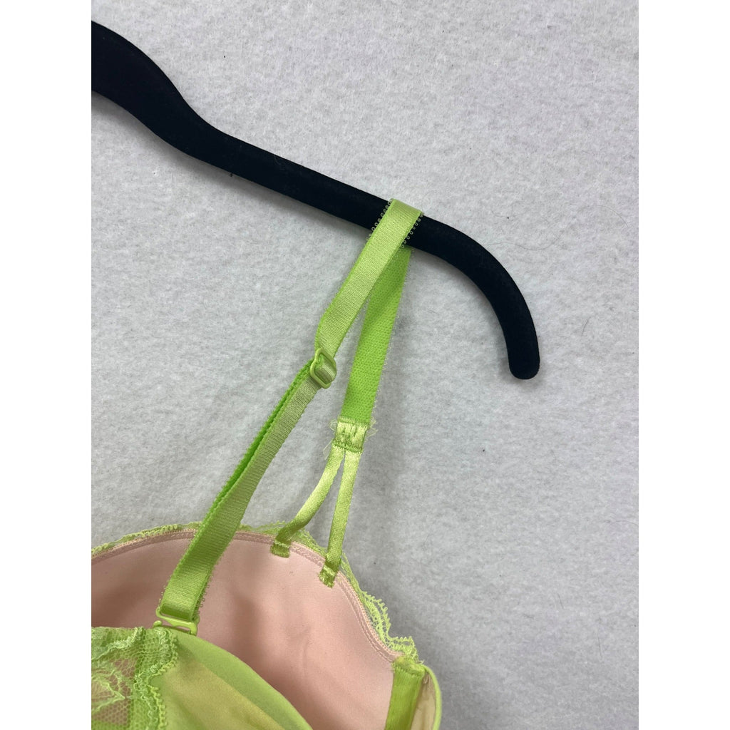 Women’s Victorias Secret Neon Green Lace Overlay Balconette Bra Size 36D #6266