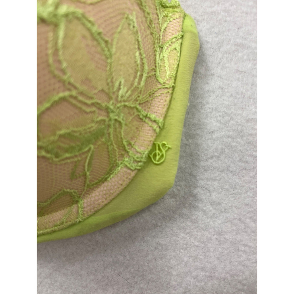 Women’s Victorias Secret Neon Green Lace Overlay Balconette Bra Size 36D #6266