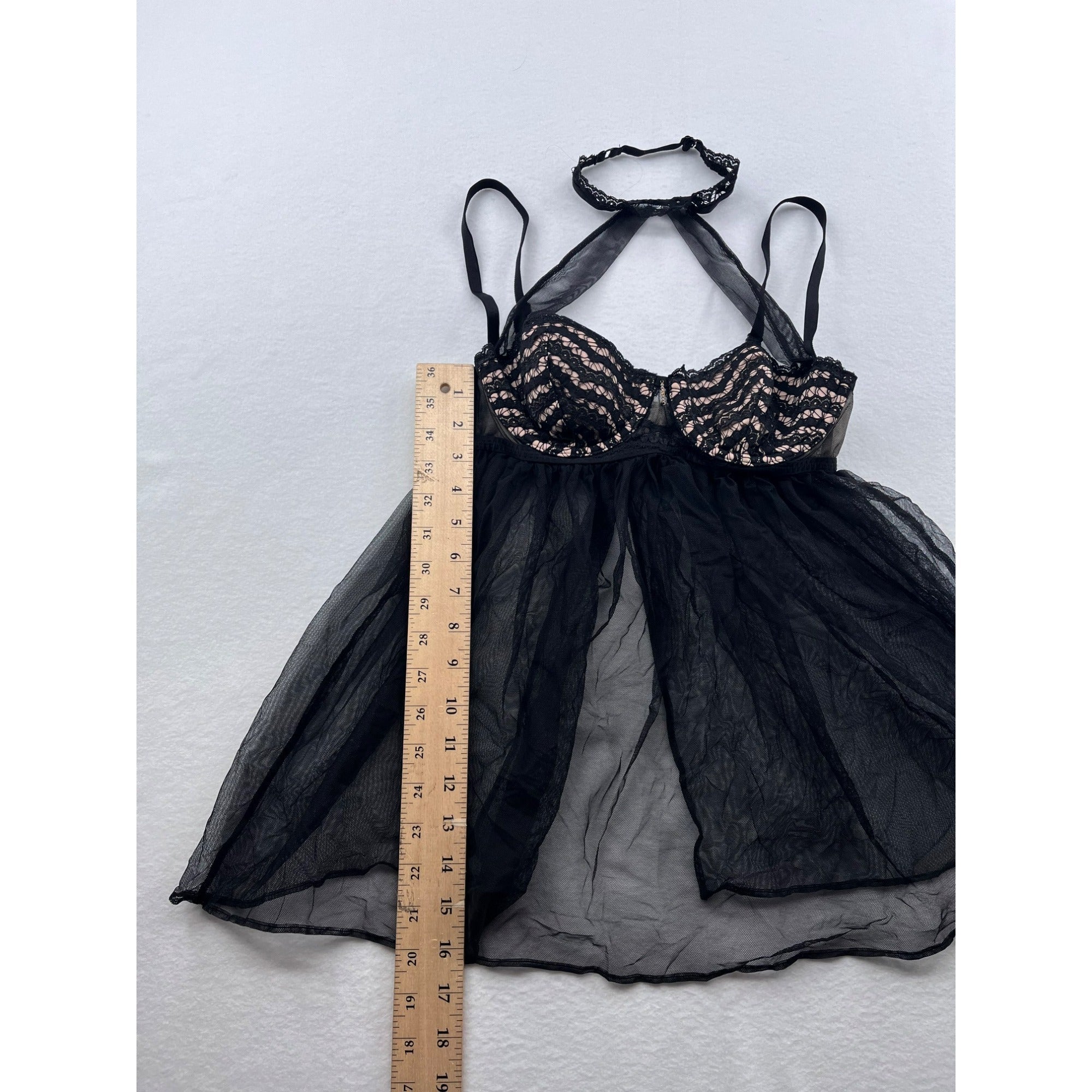 Victorias Secret Black Lace Babydoll Lingerie With Underwire & Halter Neck 34B #6135