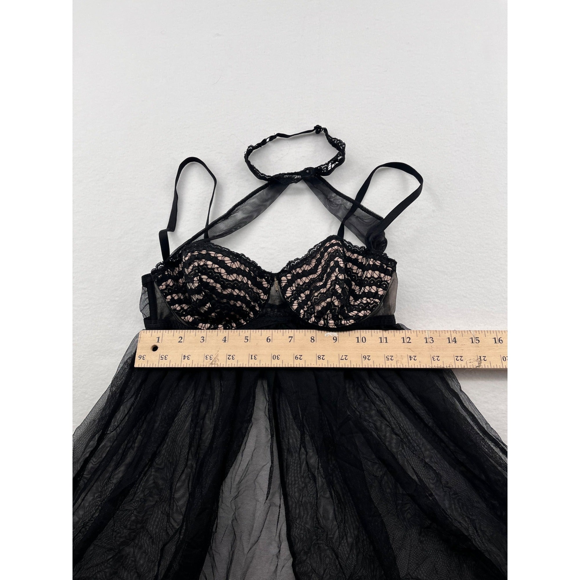 Victorias Secret Black Lace Babydoll Lingerie With Underwire & Halter Neck 34B #6135