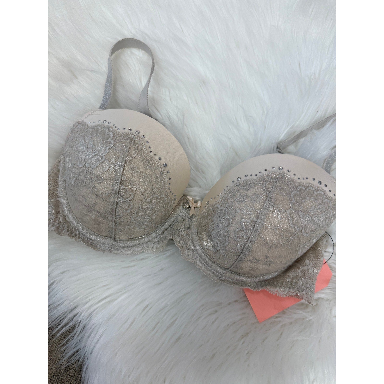 Victoria's Secret Grey Lace/Sparkle Dream Angels Lined Demi Bra - 34D