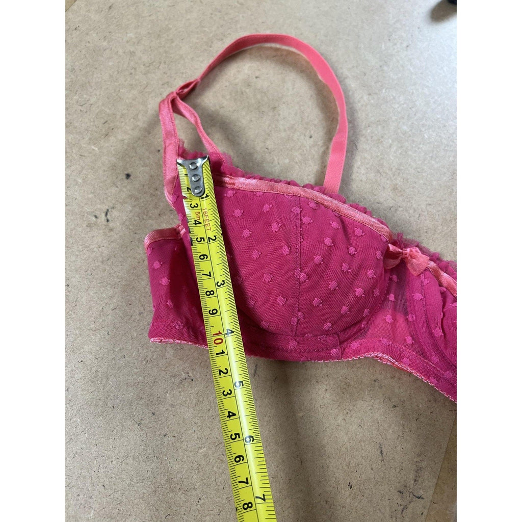 Victoria's Secret Bra Womens 34B Pink Balconette Demi Molded Polka Dot Mesh