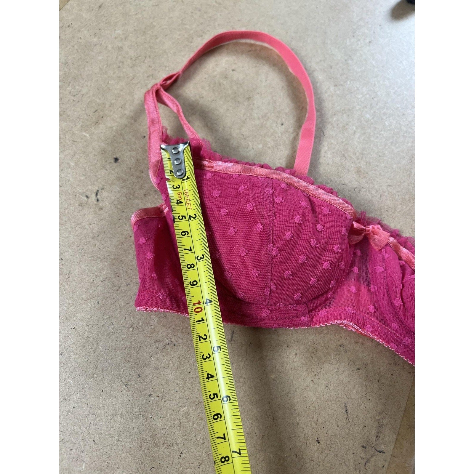 Victoria's Secret Bra Womens 34B Pink Balconette Demi Molded Polka Dot Mesh