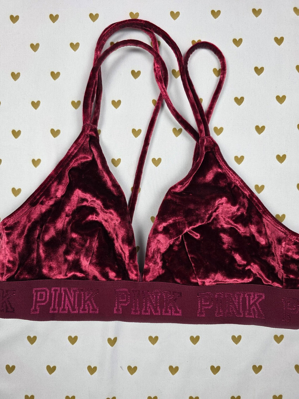 Victorias Secret Pink Velvet Strappy Small Bralette Bra Top Tank