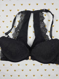 Victorias Secret Black Front Close Racerback Lacey Bra 34D Push Up