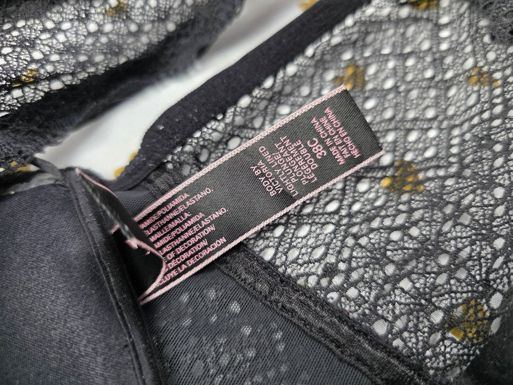 Victorias Secret Black Stretch Lace 38C Lightly LIned Plunge Bra