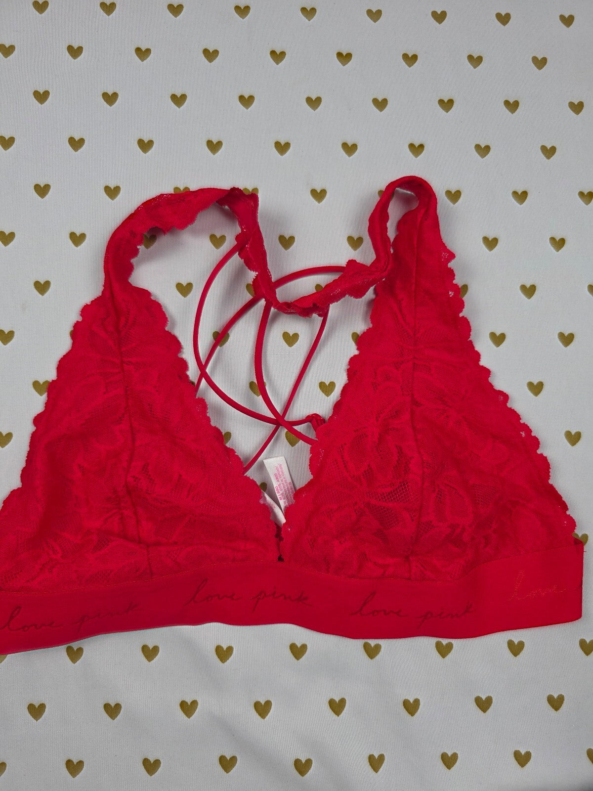Victorias Secret Pink Red Lace Strappy Medium Bralette Bra Top Tank
