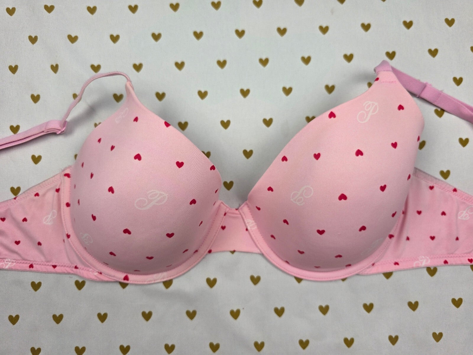 Victorias Secret HEARTS Bra 36D PINK Wear Everywhere T Shirt Lightly Lined