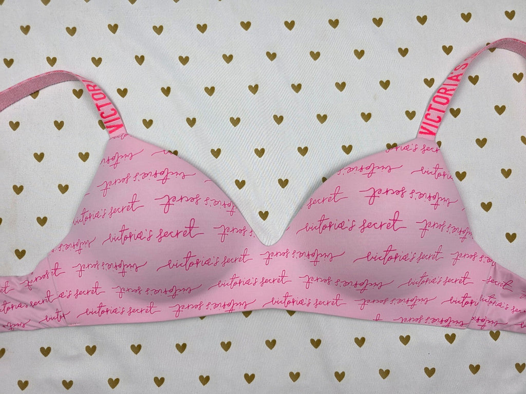 Victorias Secret T Shirt Logo Strap Wireless No Wire Bra 34D