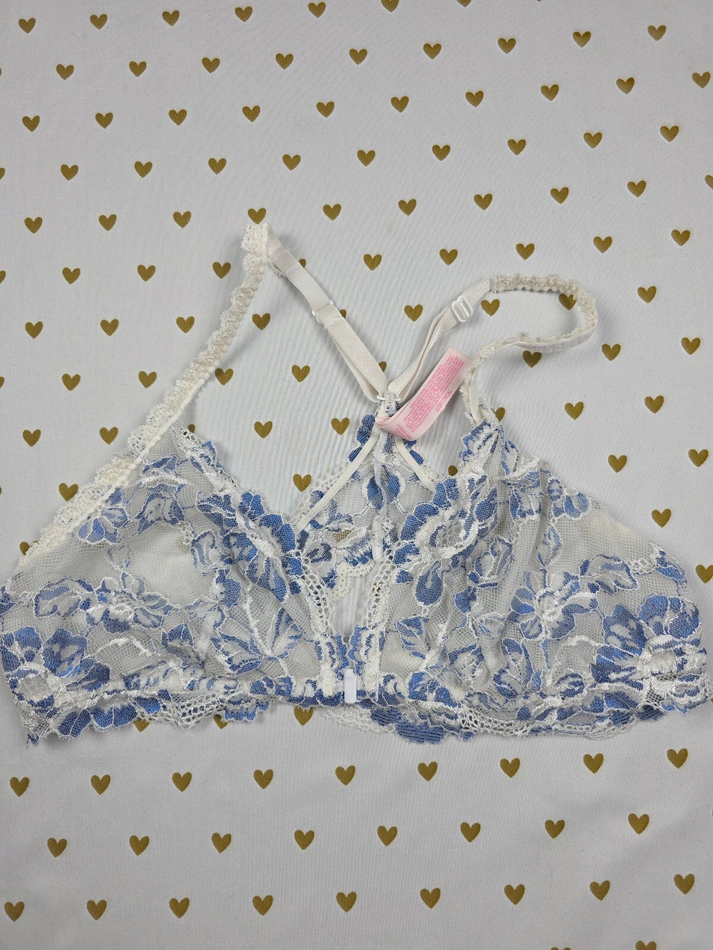 Victorias Secret Pink  Blue Floral Front close Large Bralette Bra Top Tank