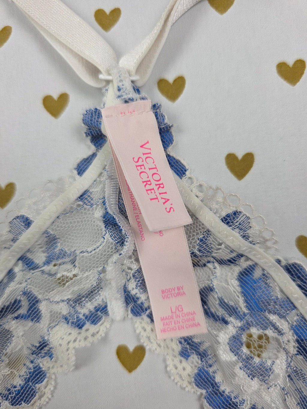 Victorias Secret Pink  Blue Floral Front close Large Bralette Bra Top Tank