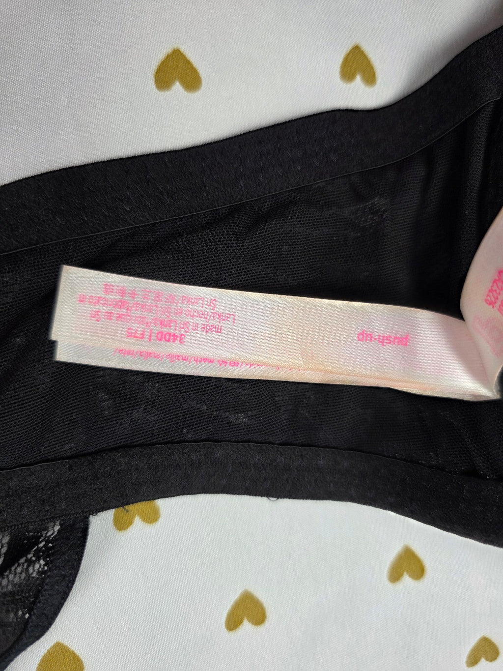 Victorias Secret Pink Black Strappy Front Close Push Up bra 34DD