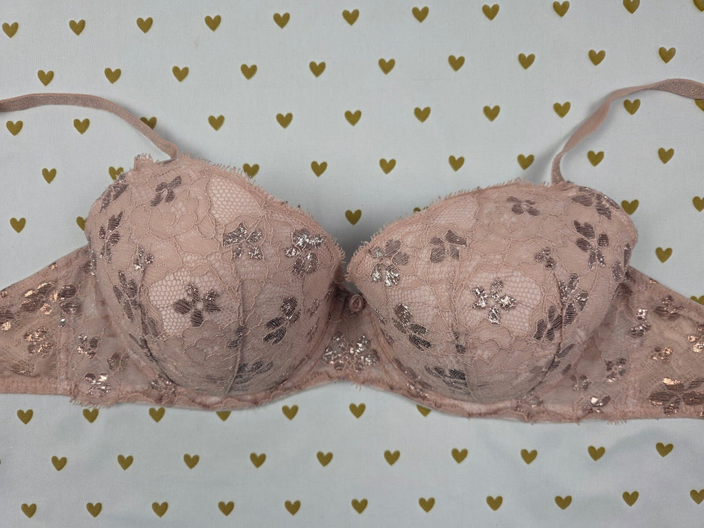 Victorias Secret Floral Accent Dream Angels Lined Demi Balconette Bra 32DDD