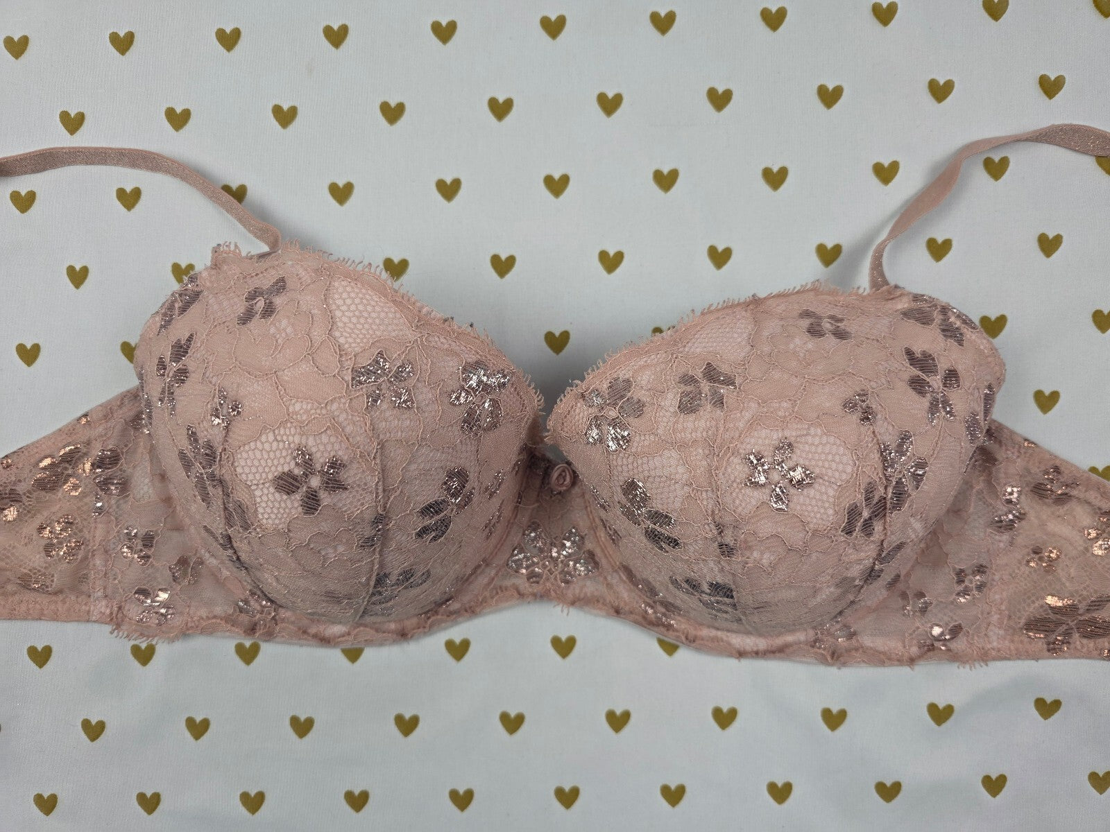 Victorias Secret Floral Accent Dream Angels Lined Demi Balconette Bra 32DDD