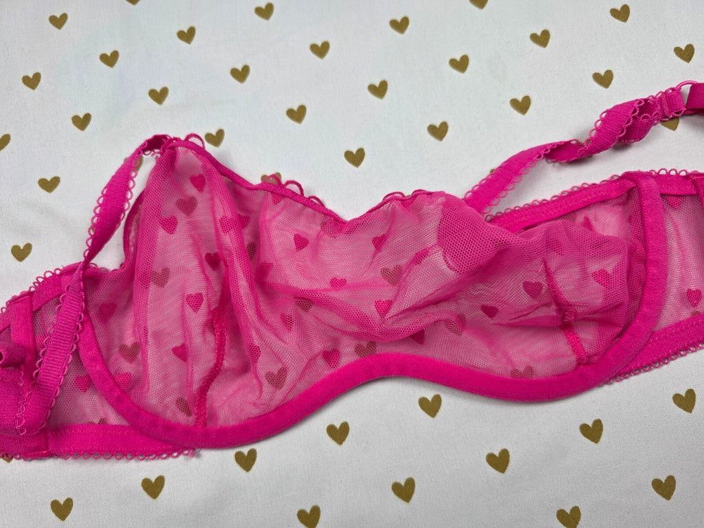Victorias Secret Pink Sheer hearts underwire SMALL  Bralette Bra Top Tank