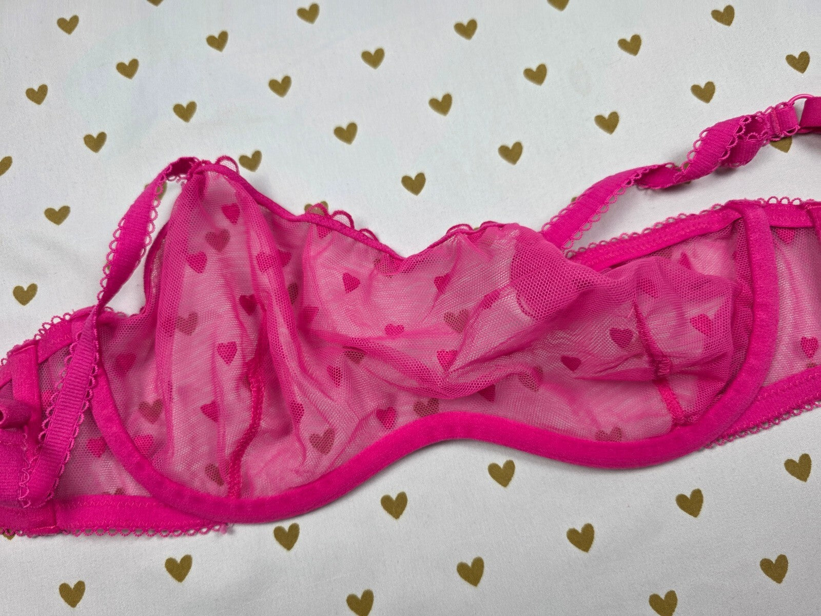 Victorias Secret Pink Sheer hearts underwire SMALL  Bralette Bra Top Tank
