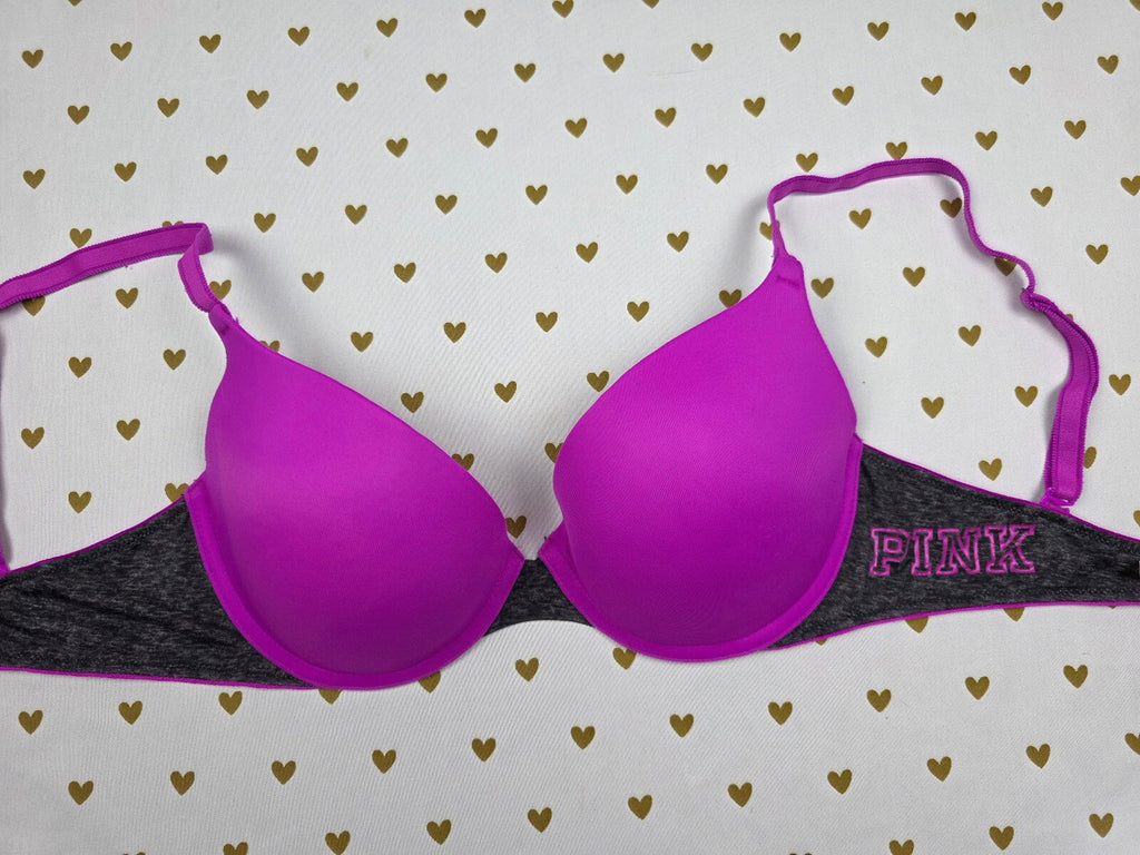 Victorias Secret  PINK Purple Logo Bra Wear Everywhere Push Up 32D