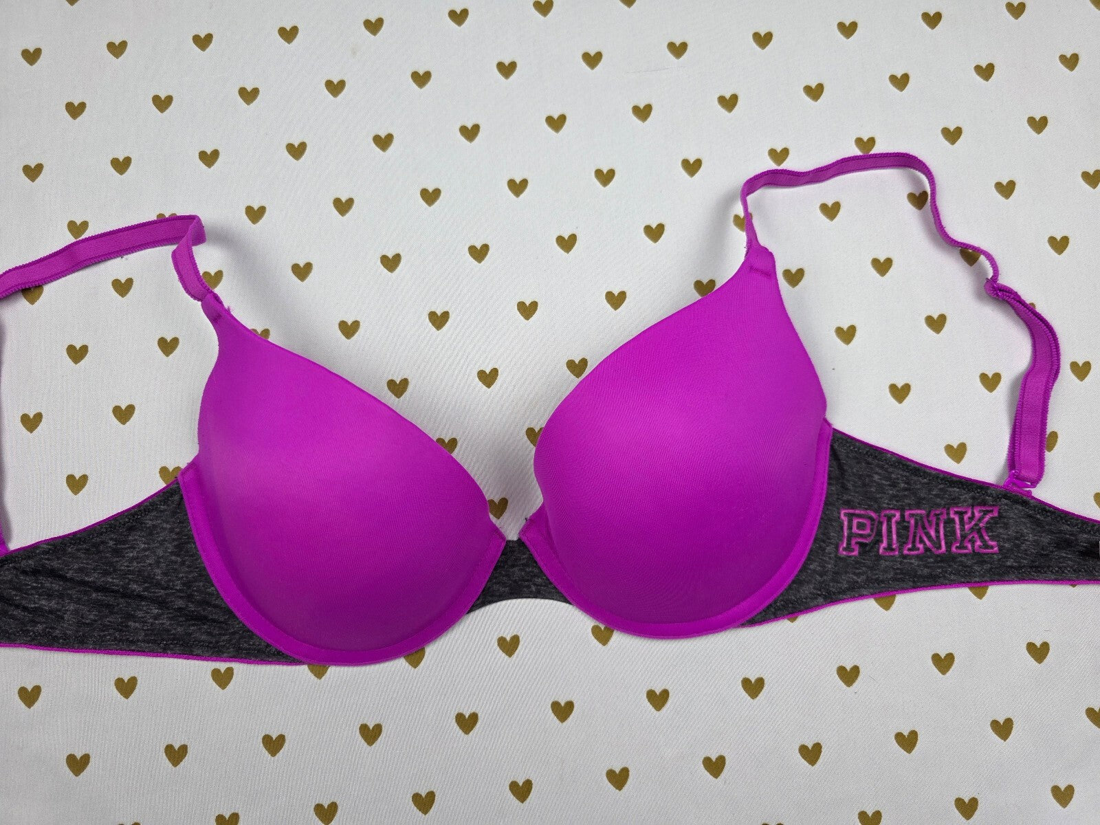 Victorias Secret  PINK Purple Logo Bra Wear Everywhere Push Up 32D