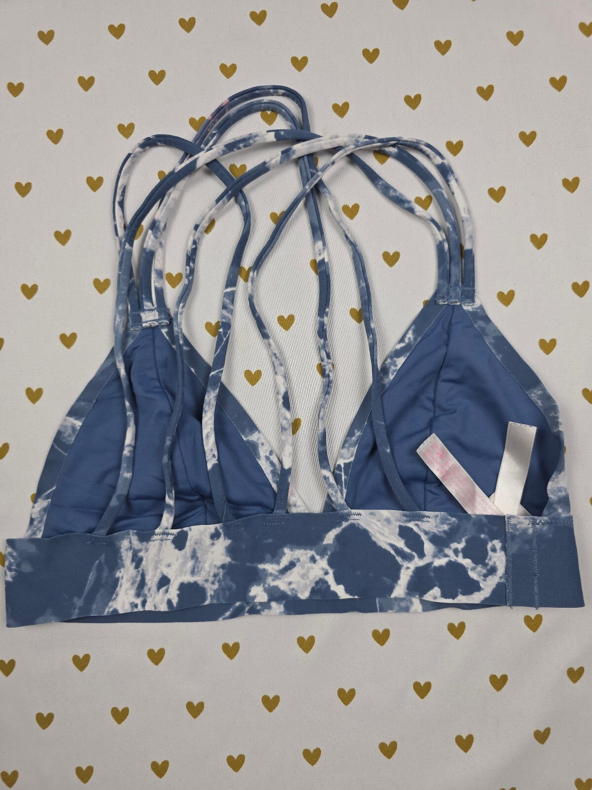 Victorias Secret Pink Marbled XS Blue Strappy Bralette Bra Top Tank
