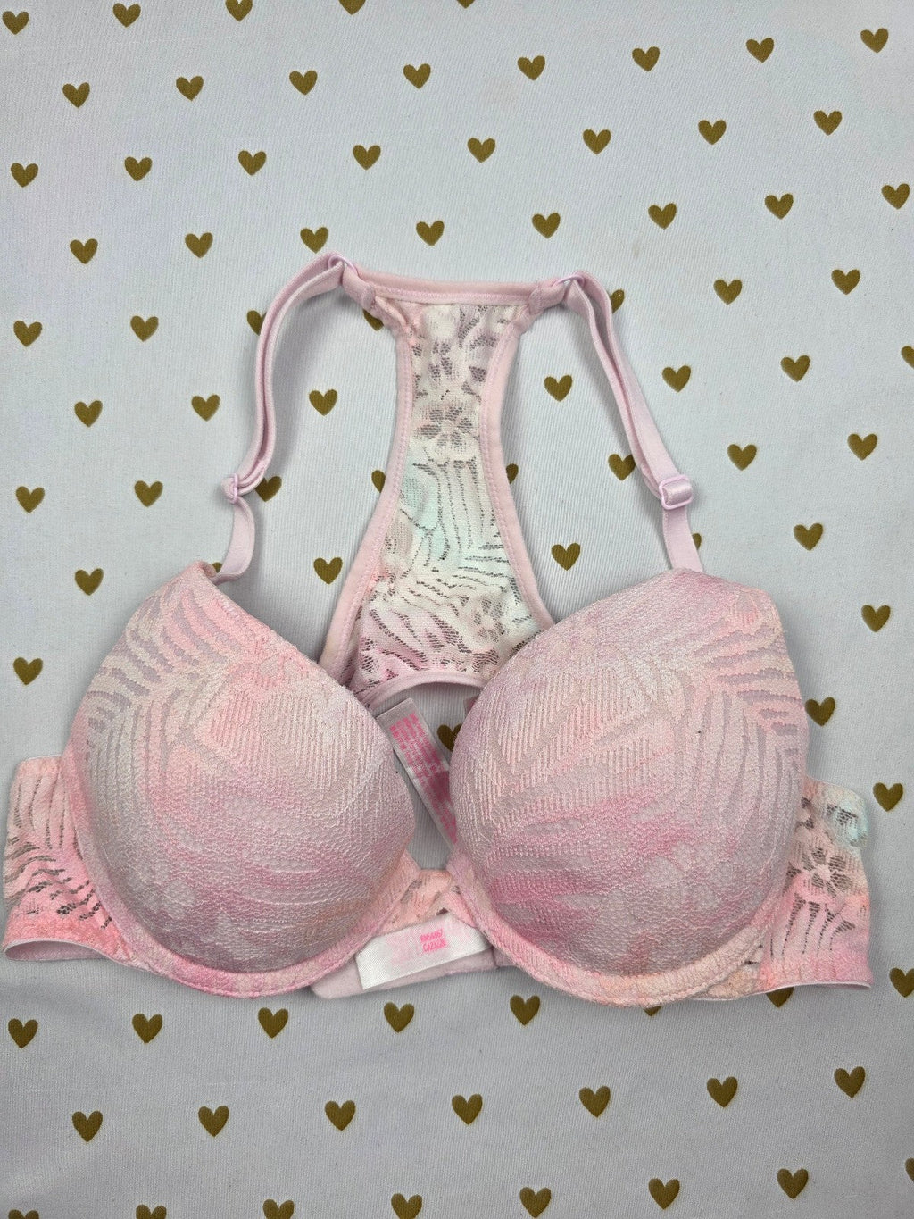 Victorias Secret PINK Front Close Racerback Floral Bra 32A Push Up