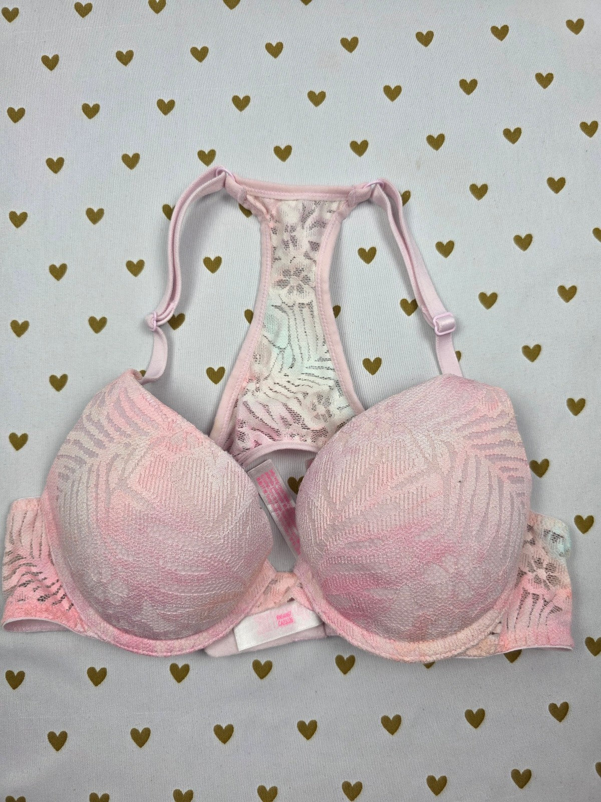 Victorias Secret PINK Front Close Racerback Floral Bra 32A Push Up