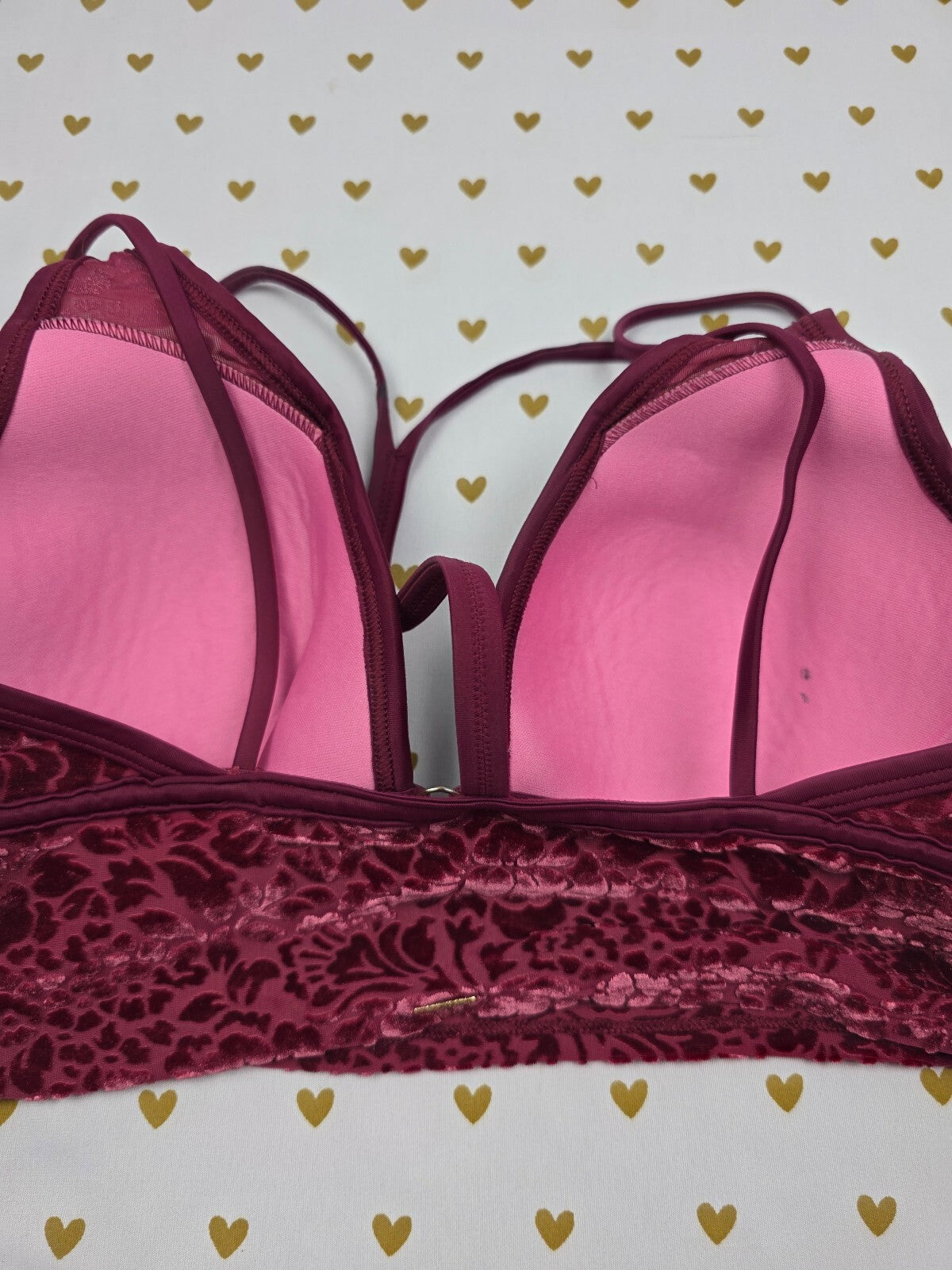 Victorias Secret Pink Velvet Cute Maroon MEDIUM Bralette Bra Top Tank