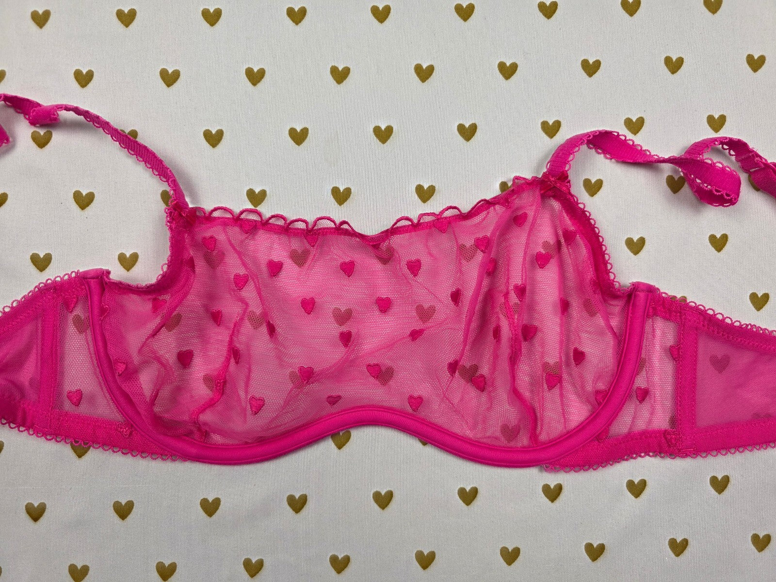 Victorias Secret Pink Sheer hearts underwire SMALL  Bralette Bra Top Tank