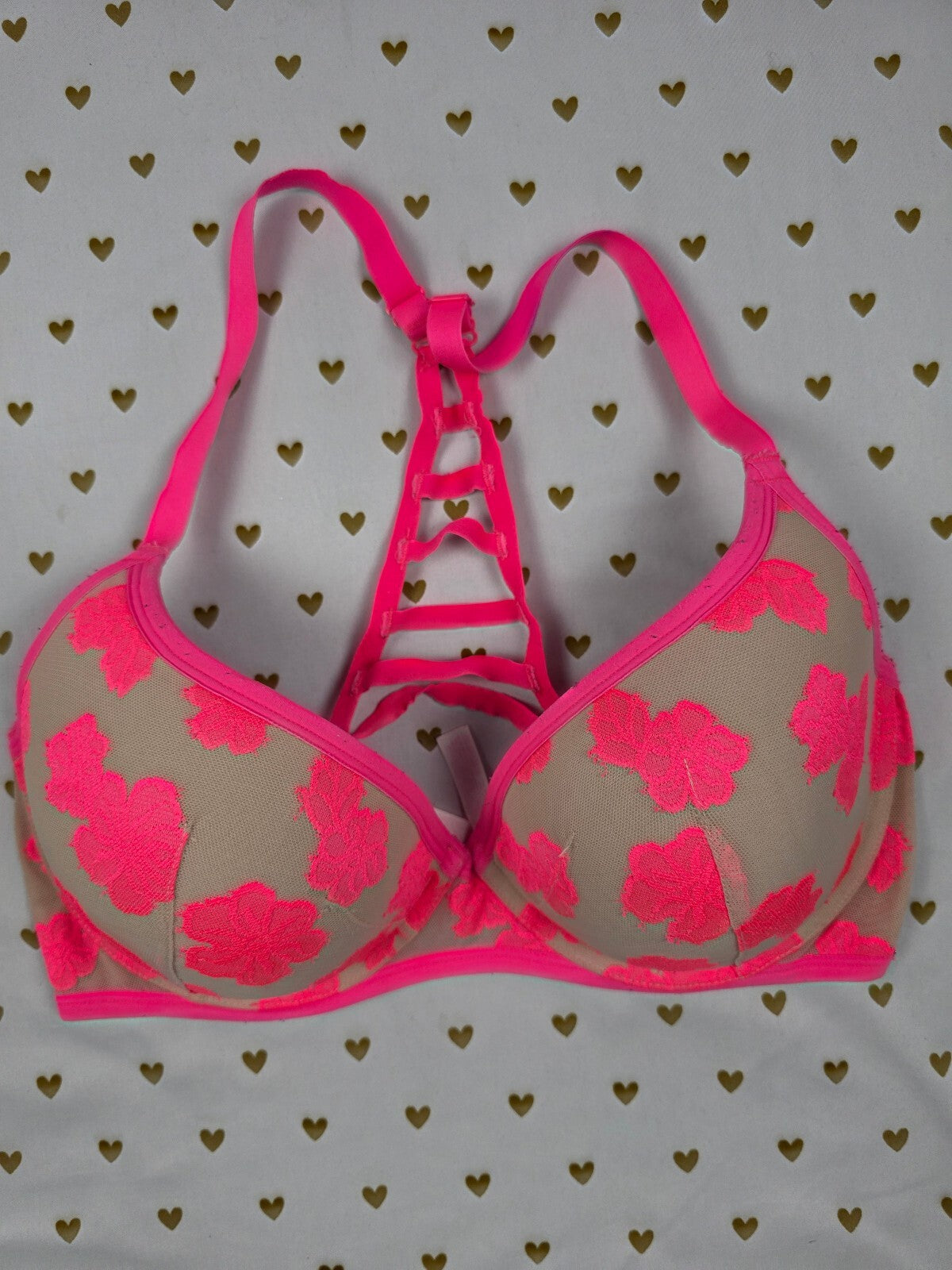 Victorias Secret Neon Caged Racerback Bra PINK 36DD