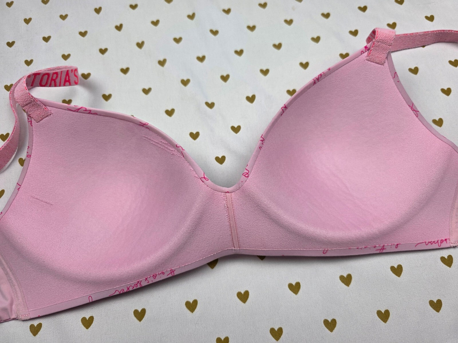 Victorias Secret T Shirt Logo Strap Wireless No Wire Bra 34D