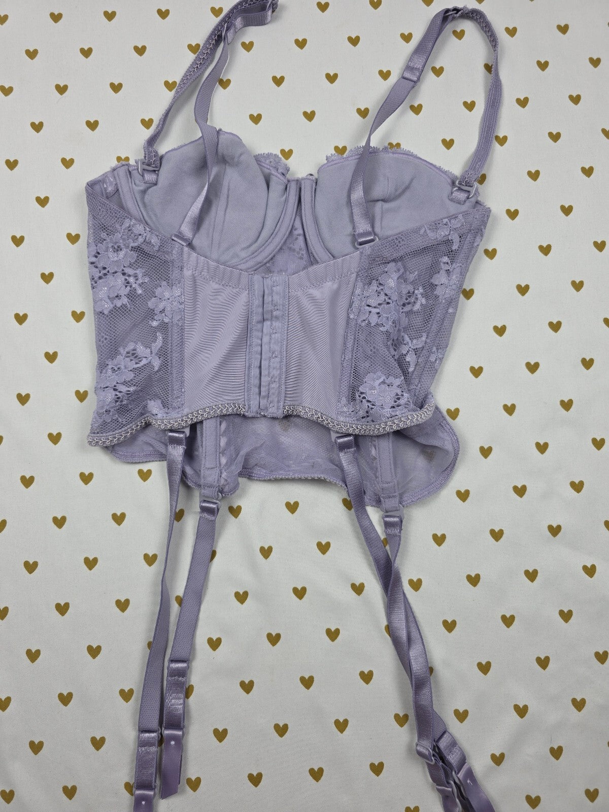 Victoria's Secret Very Sexy Lavender Lace Bustier Corset Garter Bra 34B