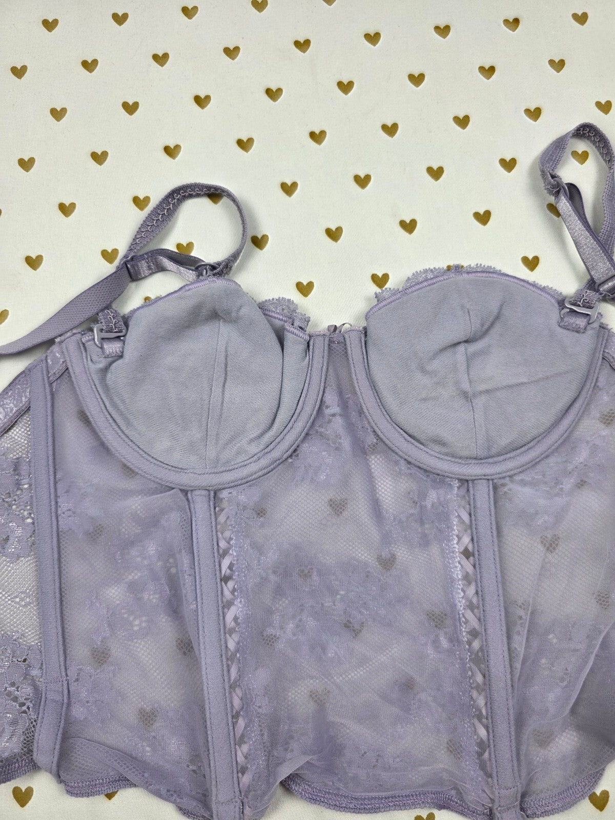 Victoria's Secret Very Sexy Lavender Lace Bustier Corset Garter Bra 34B