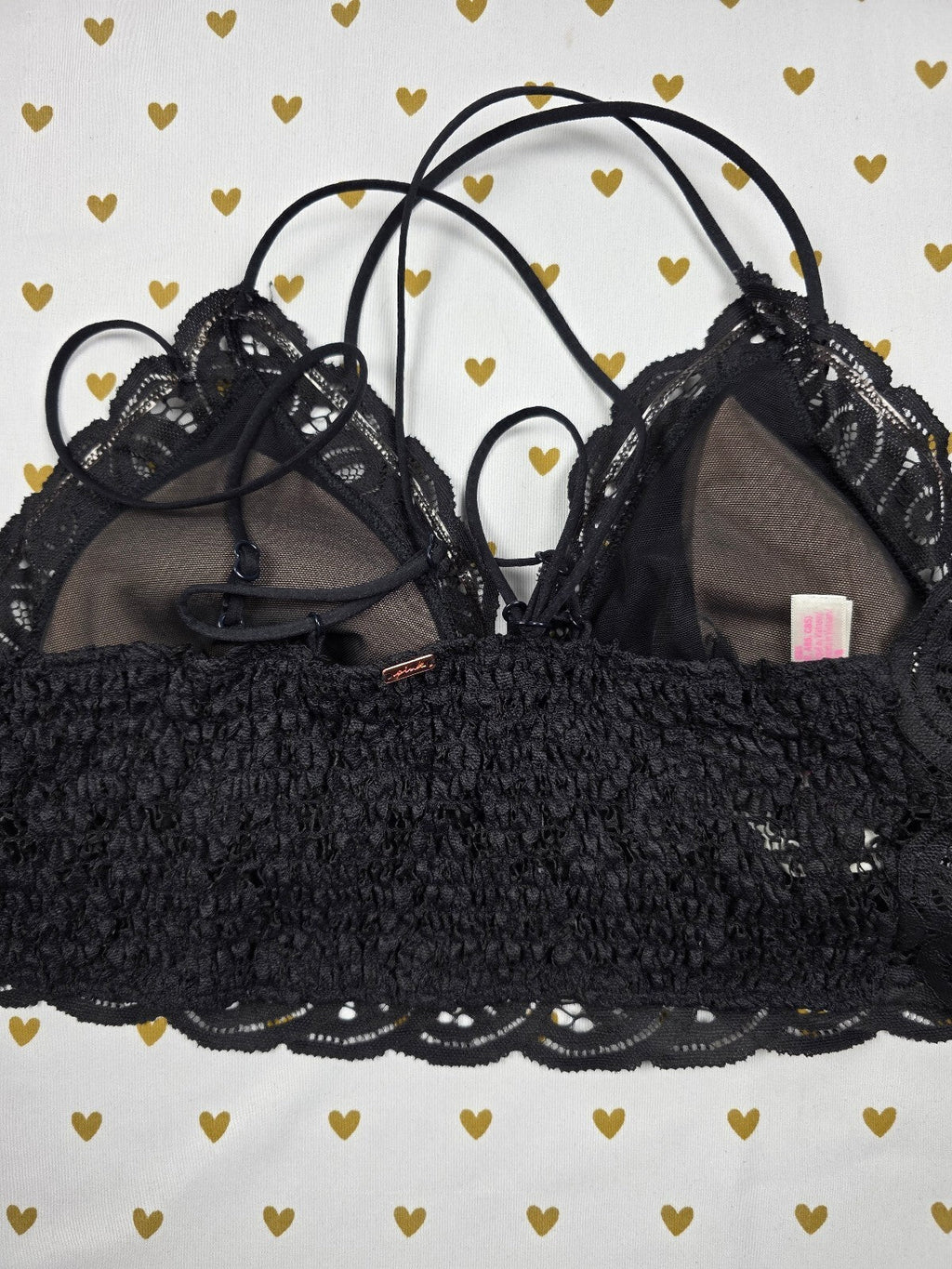 Victorias Secret Pink Black Lacey Strappy Large Bralette Bra Top Tank