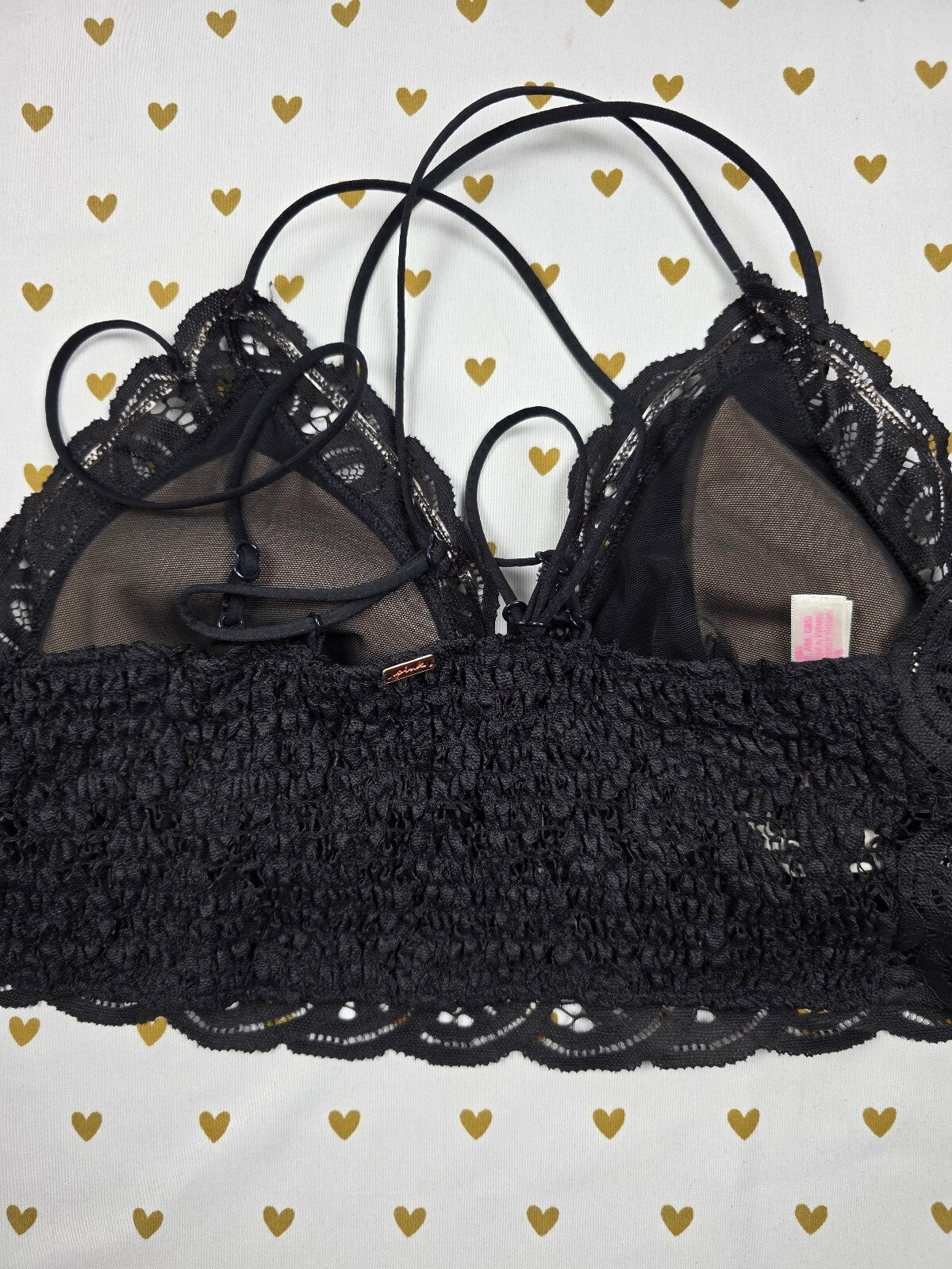 Victorias Secret Pink Black Lacey Strappy Large Bralette Bra Top Tank