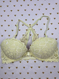 Victorias Secret PINK Yellow Front Close Racerback Lace Bra 34C