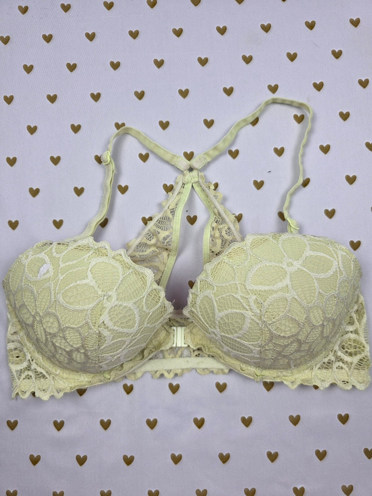 Victorias Secret PINK Yellow Front Close Racerback Lace Bra 34C