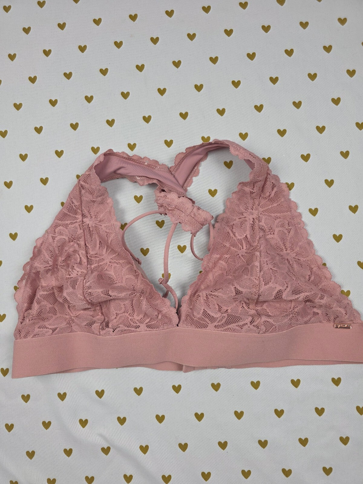 Victorias Secret Pink  Lace Strappy Sexy Racerback XL Bralette Bra Top Tank